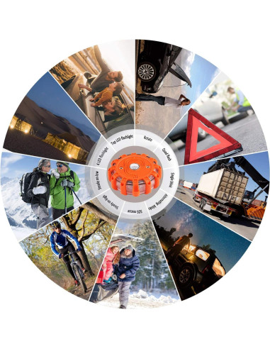 Baliza LED de Emergencia AK con Base Magnética y Gancho - 9 Modos