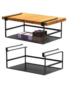 2 Pack Cesta de Almacenamiento Bajo Estante Fengone Negra 25x41x12 cm