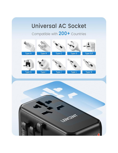 Adaptador de Viaje Universal LENCENT 100W Carga Rápida USB-C