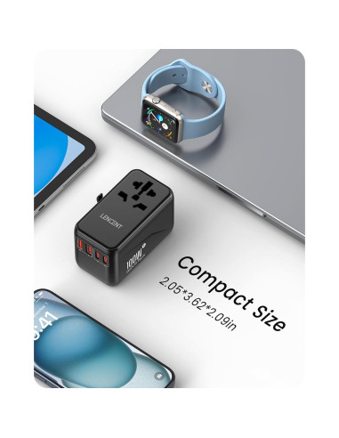 Adaptador de Viaje Universal LENCENT 100W Carga Rápida USB-C