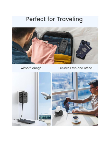 Adaptador de Viaje Universal LENCENT 100W Carga Rápida USB-C