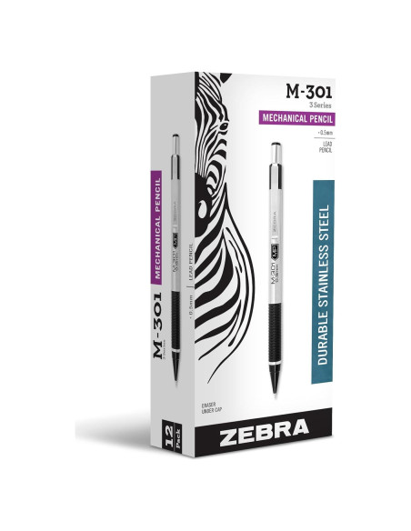 Lápiz Mecánico Zebra Pen M-301 Acero Inoxidable 0.5mm Paquete 12
