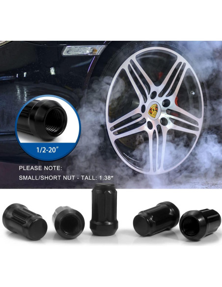 Tuercas de Llantas GAsupply Negras 1/2-20 35mm 6 Puntas Tuner