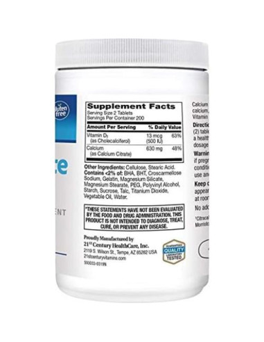 Tabletas de Citrato de Calcio Plus D3 21st Century 400 Unidades