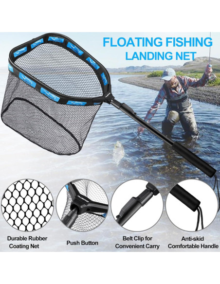 Red de Pesca Flotante PLUSINNO 30 cm Azul Plegable y Ligera