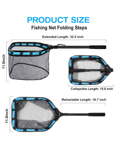 Red de Pesca Flotante PLUSINNO 30 cm Azul Plegable y Ligera