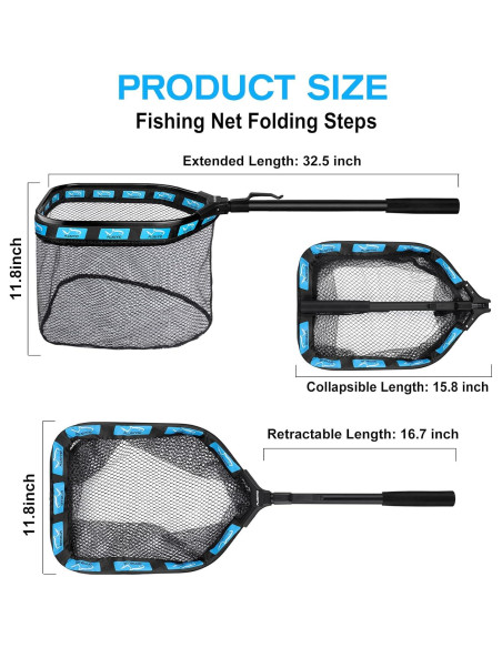 Red de Pesca Flotante PLUSINNO 30 cm Azul Plegable y Ligera