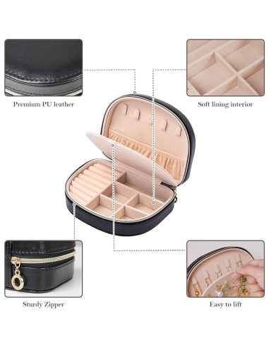 Caja de Joyería ProCase Mediana de Viaje en Cuero PU Negro