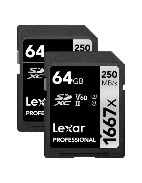 Lexar 64GB (2-Pack) Tarjeta SDXC UHS-II 250MB/s Full HD 4K