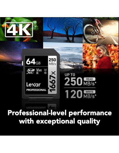Lexar 64GB (2-Pack) Tarjeta SDXC UHS-II 250MB/s Full HD 4K