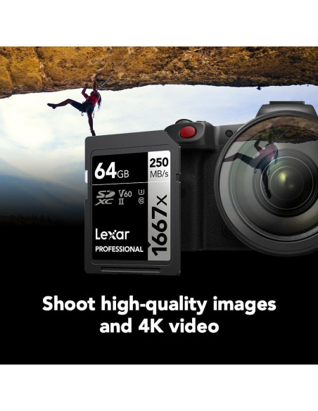 Lexar 64GB (2-Pack) Tarjeta SDXC UHS-II 250MB/s Full HD 4K