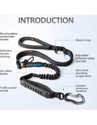 Correa Multifuncional IOKHEIRA para Perros Grandes y Medianos Ajustable 1.22-1.83m
