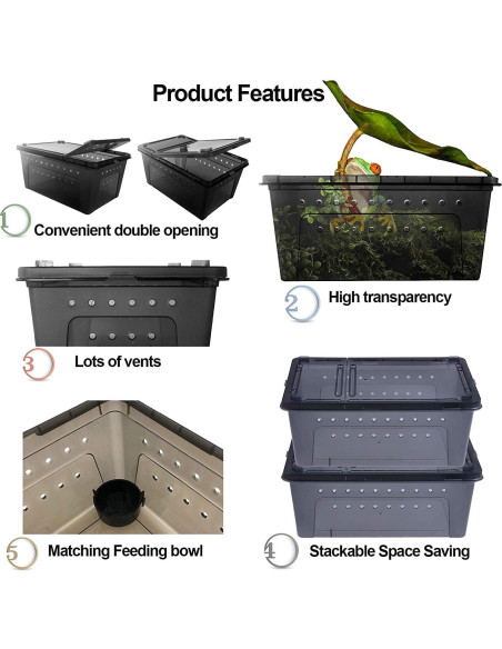 Caja de Alimentación para Reptiles Kathson 26x18cm 2PCS Negra