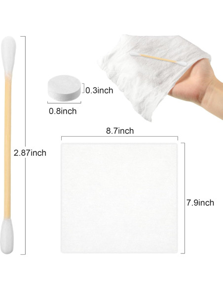 500 Hisopos de Algodón y 100 Toallas Comprimidas Viaje