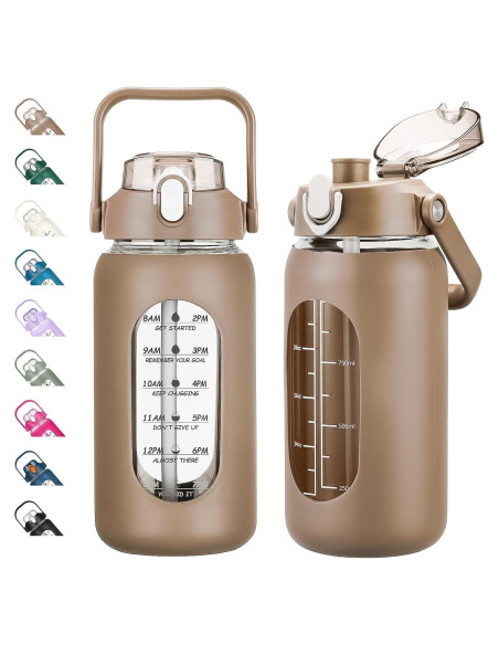 Botella de Agua de Vidrio Kytffu 1.24L con Popote y Manga Botella de Agua de Vidrio Kytffu 1.24L con Popote y Manga