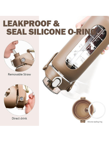 Botella de Agua de Vidrio Kytffu 1.24L con Popote y Manga