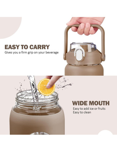 Botella de Agua de Vidrio Kytffu 1.24L con Popote y Manga