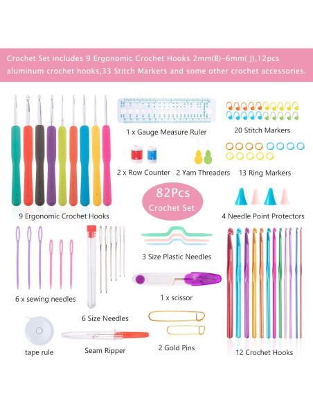 Juego de Ganchillos MYBAGZING 82 Piezas con Estuche Ergonómico