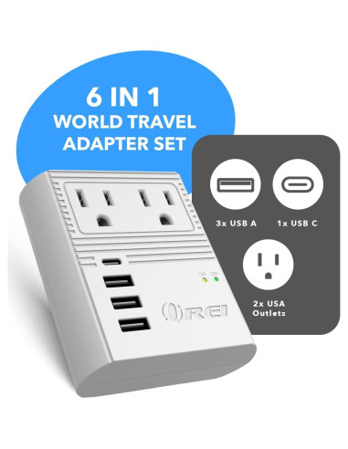 Adaptador de Enchufe de Viaje OREI M8 Max 3 USB 18W USB-C