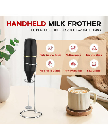 Batidor de Leche HOMEXUP 14,000 RPM Negro con Soporte