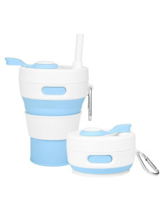 Taza de Viaje Plegable JSHYGOUP Azul 450ml A Prueba de Fugas