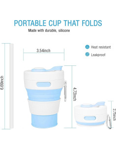 Taza de Viaje Plegable JSHYGOUP Azul 450ml A Prueba de Fugas 2