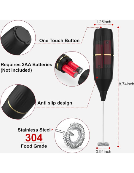 Batidor de Leche HOMEXUP 14,000 RPM Negro con Soporte