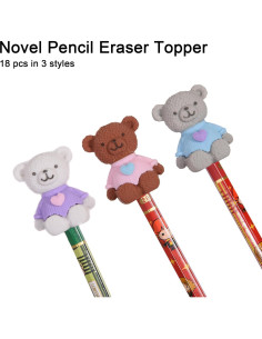 18 Gomas de Borrar en 3D Oso HILAZA para Lápices Escolares 2