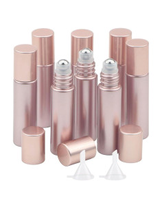 8 Botellas de Vidrio con Rodillo 10ml Newzoll Rosa Oro Mate