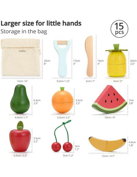 Conjunto de Comida de Juguete de Madera PairPear - Frutas Cortar
