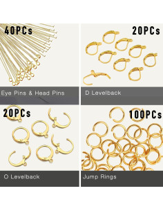 Kit de 180 Piezas Ganchos Leverback Stino Oro Acero Inoxidable 2