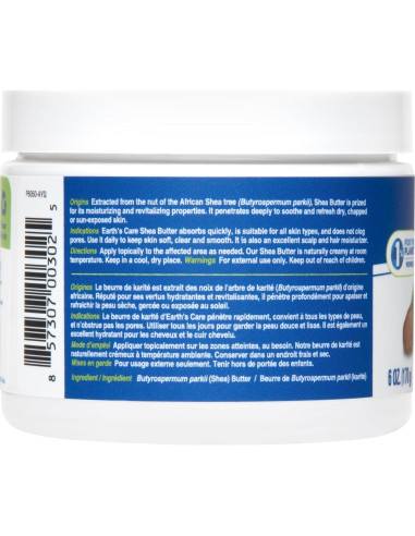 Manteca de Karité 100% Pura Earth's Care 170g Hidratante