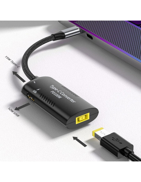 Adaptador USB-C BEYEE a Slim-Tip Cuadrado 100W 3 Puertos