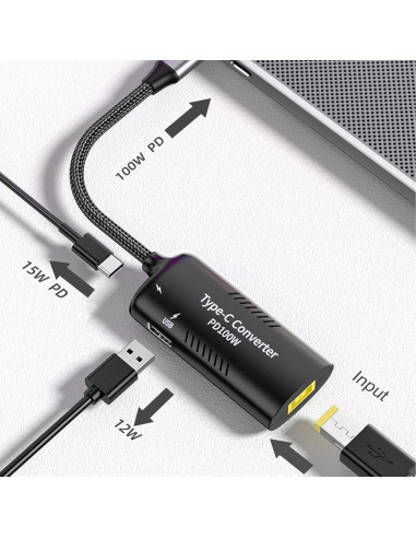 Adaptador USB-C BEYEE a Slim-Tip Cuadrado 100W 3 Puertos