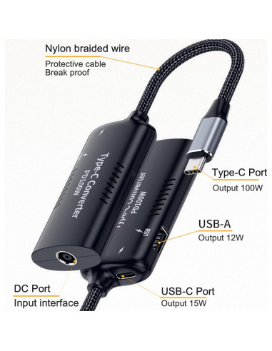 Adaptador USB-C BEYEE a Slim-Tip Cuadrado 100W 3 Puertos