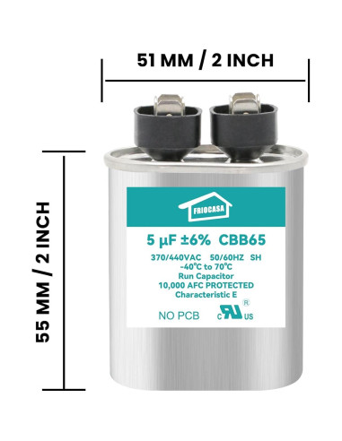 Capacitor CBB65B 5uF 370V/440V FRIOCASA para Aire Acondicionado