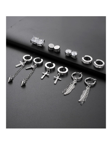 12 Pares Pendientes Magnéticos Acero Inoxidable Ofeiyaa
