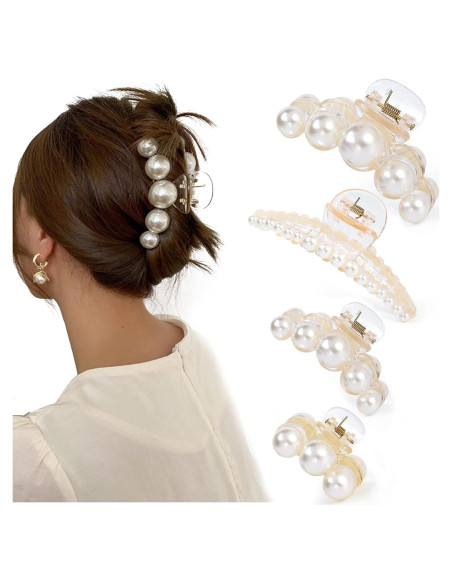 Clips de Garra de Perla Mehayi - 4 Piezas para Cabello Grueso