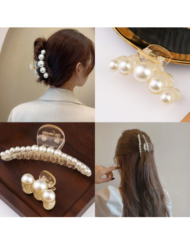 Clips de Garra de Perla Mehayi - 4 Piezas para Cabello Grueso