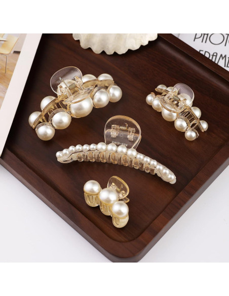 Clips de Garra de Perla Mehayi - 4 Piezas para Cabello Grueso