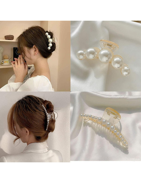 Clips de Garra de Perla Mehayi - 4 Piezas para Cabello Grueso