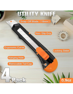 Cuchillo Utility Retráctil TIFICAL 4 Pack 18mm Acero Carbono 2