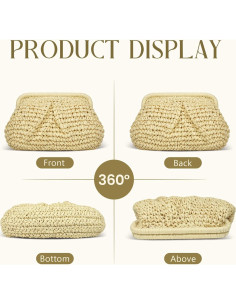 Bolso de mano de paja FUKEFUKEUS beige 26x20x6 cm verano 2