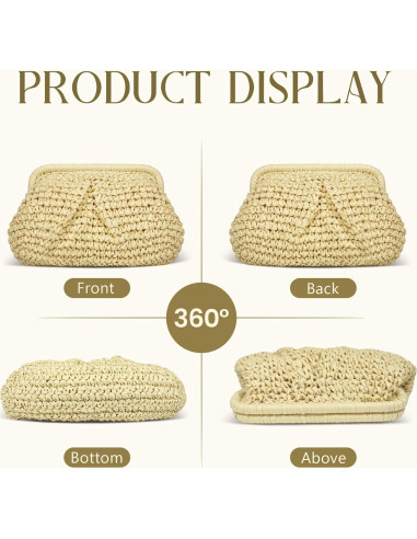 Bolso de mano de paja FUKEFUKEUS beige 26x20x6 cm verano