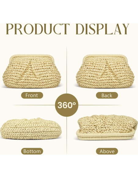 Bolso de mano de paja FUKEFUKEUS beige 26x20x6 cm verano