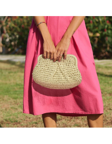 Bolso de mano de paja FUKEFUKEUS beige 26x20x6 cm verano