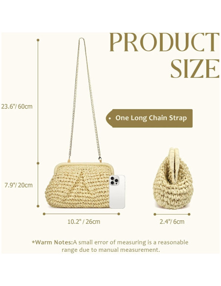 Bolso de mano de paja FUKEFUKEUS beige 26x20x6 cm verano