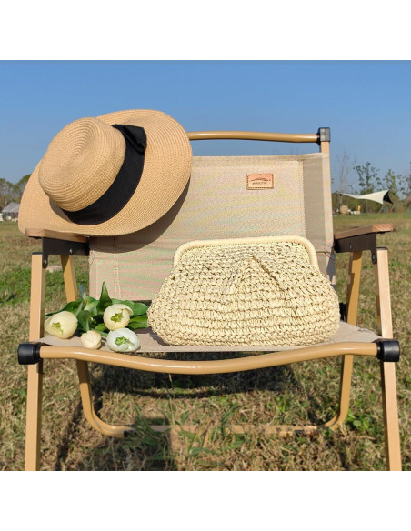 Bolso de mano de paja FUKEFUKEUS beige 26x20x6 cm verano