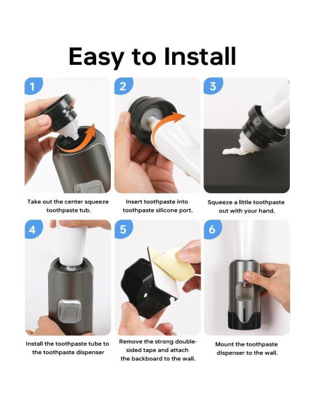 Dispensador Automático de Pasta de Dientes TuCao Gris con Soporte