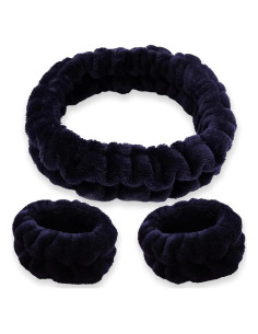 Diadema Puffy Spa FROG SAC + Muñequera Negra para Cuidado Facial